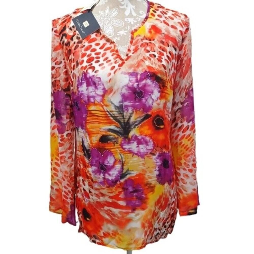 Debbie Shuchat colorful beaded blouse Size Medium